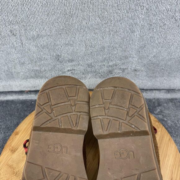 UGG Boots Youth Size 4 Brown Leather Suede Lace Up Side Zip Shearling Lined - Picture 9 of 11